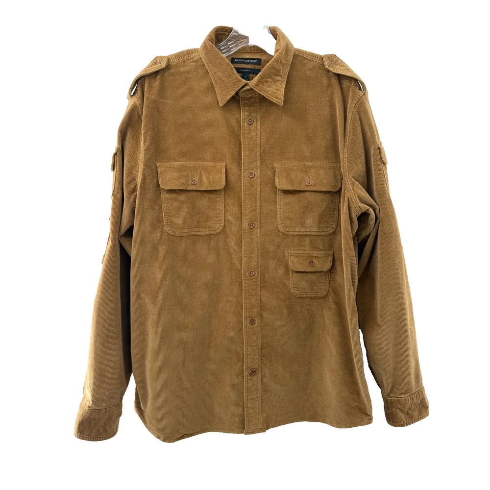 Banana Republic Men's Brown Collared Corduroy Button Up Shirt Size Large Classic